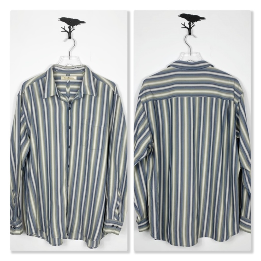 Tommy Bahama 100% Silk Striped Button Down Shirt